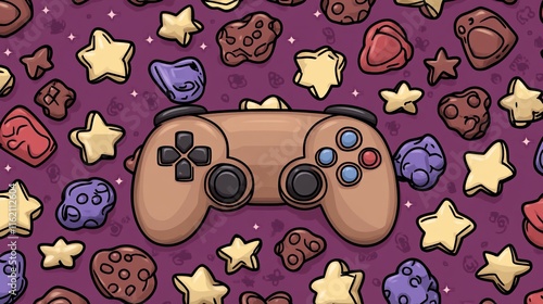 Game Controller Amidst Colorful Candy Stars photo