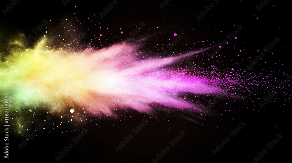 A bold burst of electric purple and neon green particles exploding on a black background. The high contrast and vibrant colors make the design energetic and futuristic. A bold burst of electric purple and neon green particles exploding on a black background. The high contrast and vibrant colors make the design energetic and futuristic.