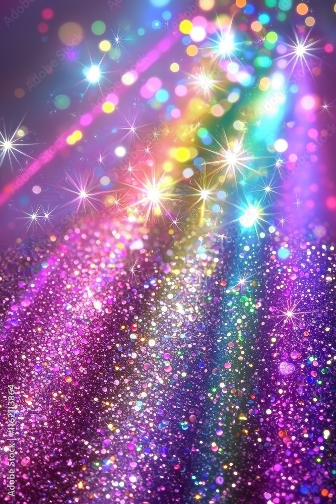 Fototapeta premium A luminous gradient background transitioning smoothly from pastel pink to soft aqua, with a layer of sparkling light rays creating depth and a dreamy, atmospheric effect. 