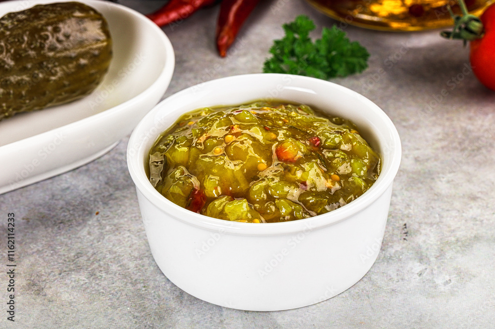 Φωτογραφία Souce gherkin relish with marinated cucumbers