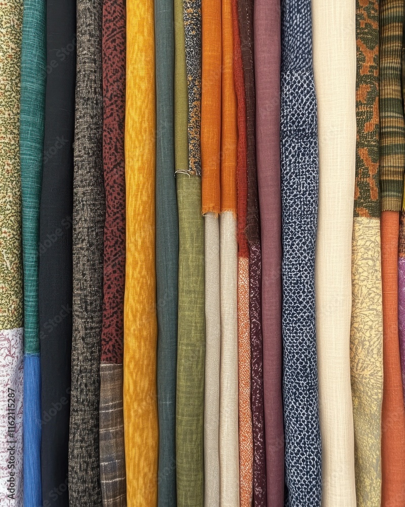 A vibrant collection of colorful fabrics showcasing a range of textures and patterns. A vibrant collection of colorful fabrics showcasing a range of textures and patterns.