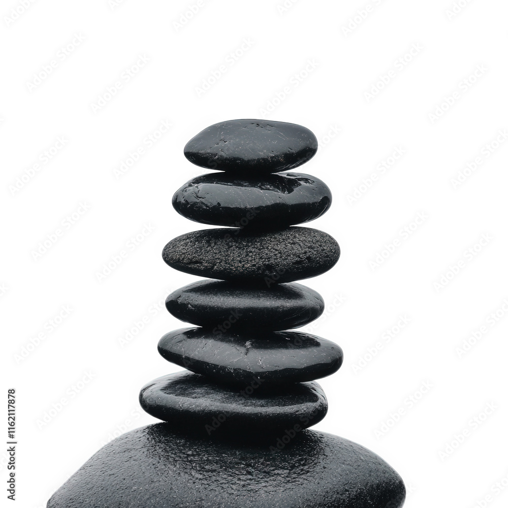 a stack of smooth. black stones carefully balanced on top of each other. with a blurry background of a rocky beach and the ocean a stack of smooth. black stones carefully balanced on top of each other. with a blurry background of a rocky beach and the ocean