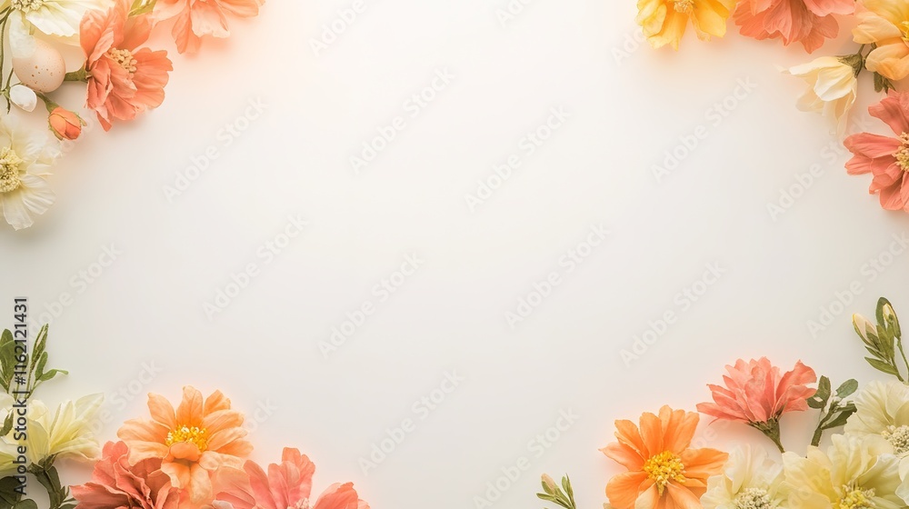 blank easter card with vibrant floral wreath design framing center softly illuminated on white background blank easter card with vibrant floral wreath design framing center softly illuminated on white background