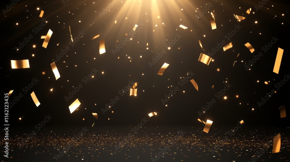 Naklejka premium Golden Confetti Celebration Dark Background Sparkle