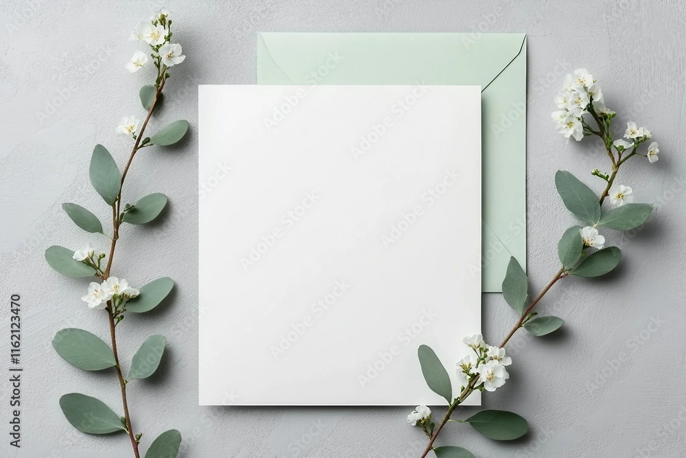 Invitation card mockup with envelope and copy space, greeting card on grey background Invitation card mockup with envelope and copy space, greeting card on grey background