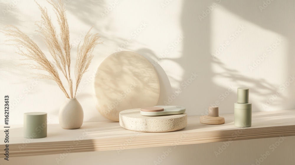 Minimalist Beige Aesthetic Shelf Decor With Dried Flowers Minimalist Beige Aesthetic Shelf Decor With Dried Flowers