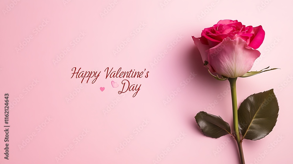 Fototapeta premium Pink rose celebrating valentine's day on pink background