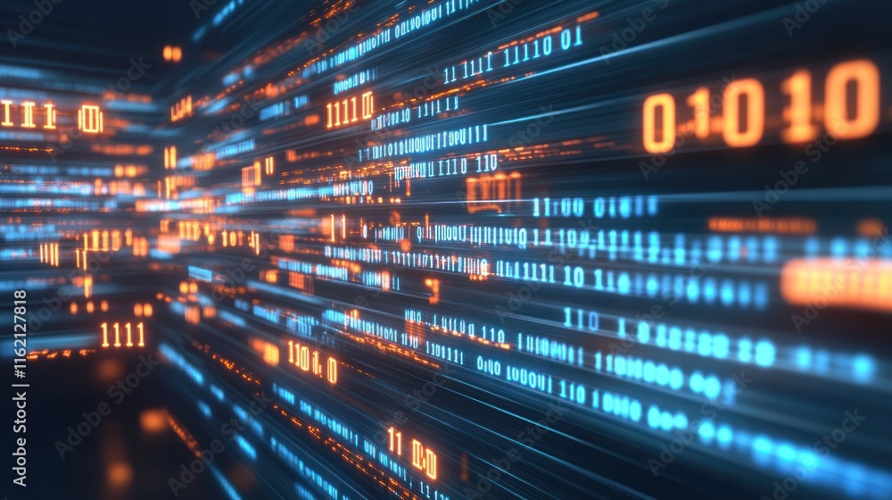 Digital Data Stream Blue Orange Glowing Lines Abstract Technology Background Digital Data Stream Blue Orange Glowing Lines Abstract Technology Background