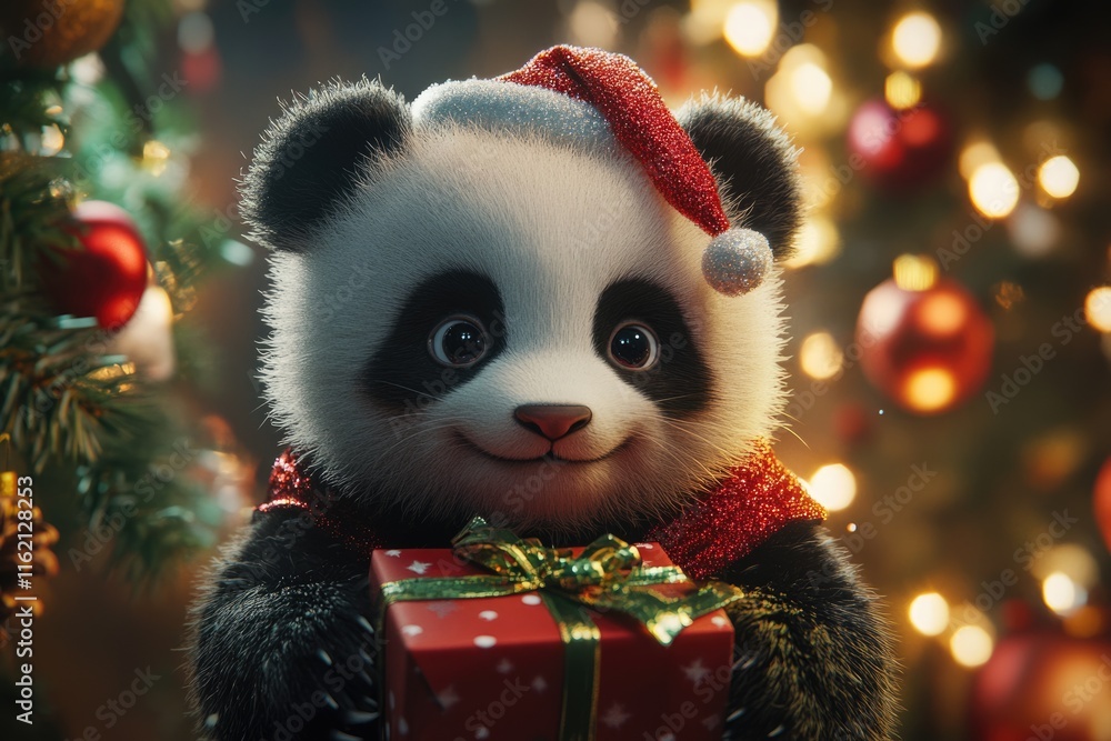 Celebrate Christmas with cute fluffy panda party. Celebrate Christmas with cute fluffy panda party.