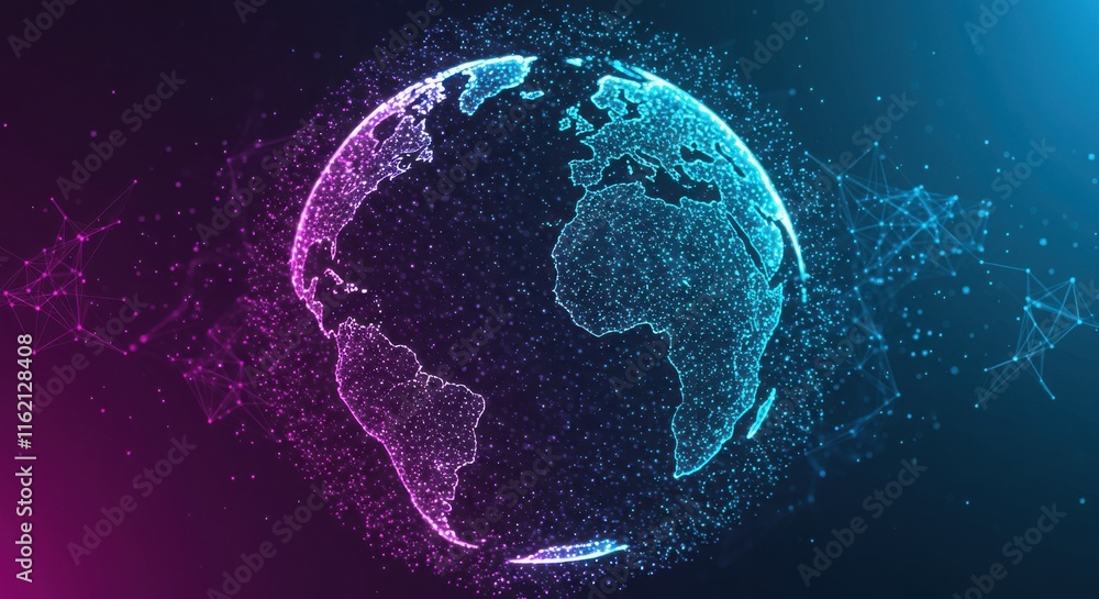 Fototapeta premium Global network, digital sphere, interconnected nodes, glowing data points, futuristic
