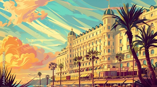 illustration of Cannes, France poster
