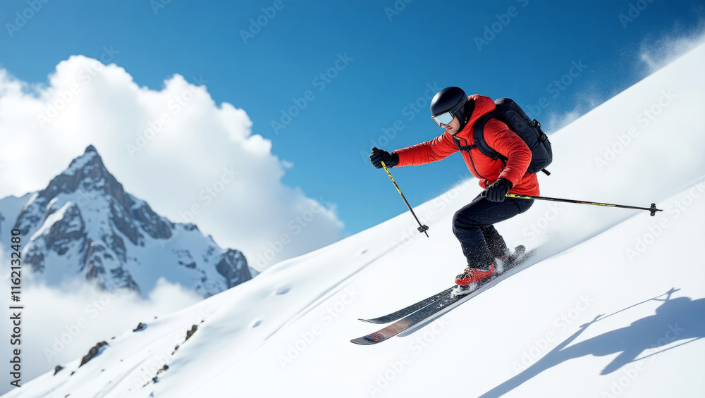 Skier enjoying the snowy mountain slopes in winter Skier enjoying the snowy mountain slopes in winter