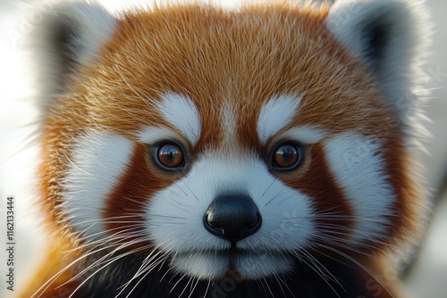 Red Panda Ailurus fulgens head shot against light background photo