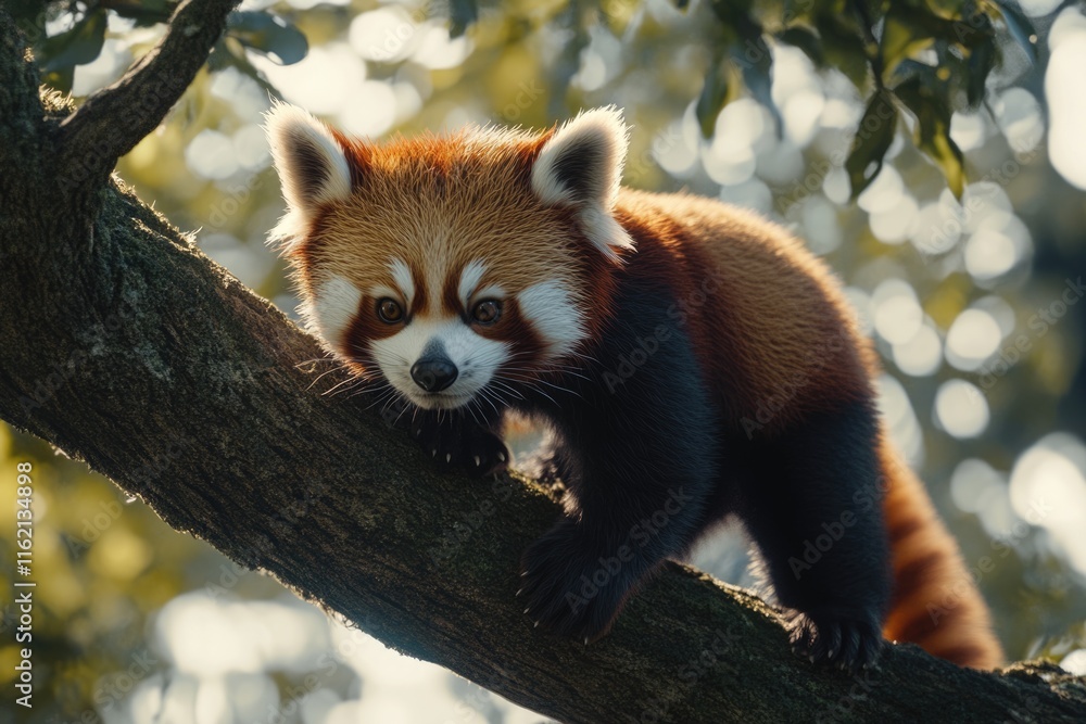 Red panda walking on tree branches. Red panda walking on tree branches.