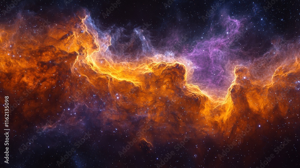 Fototapeta premium Cosmic Nebula: A Symphony of Orange and Purple Hues in the Vast Expanse of Space