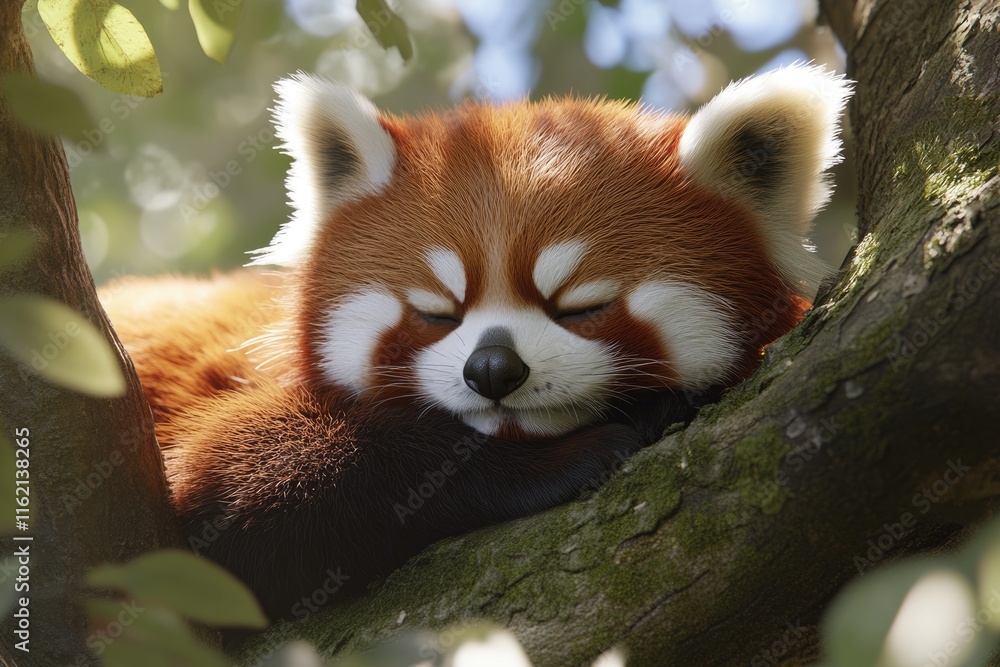 A cute red panda relaxing on a tree A cute red panda relaxing on a tree A cute red panda relaxing on a tree A cute red panda relaxing on a tree