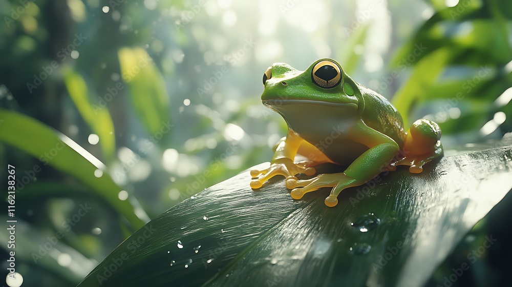 Frog sitting on leaf rainforest wildlife photography nature close-up Frog sitting on leaf rainforest wildlife photography nature close-up