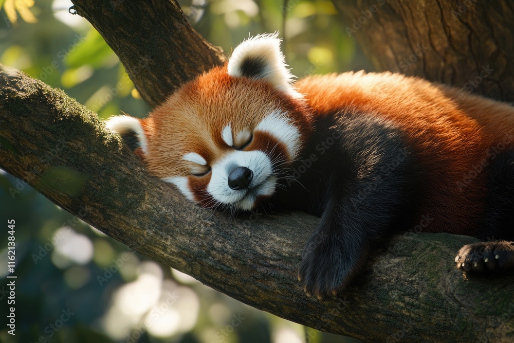 Naklejka premium A cute red panda relaxing on a tree A cute red panda relaxing on a tree