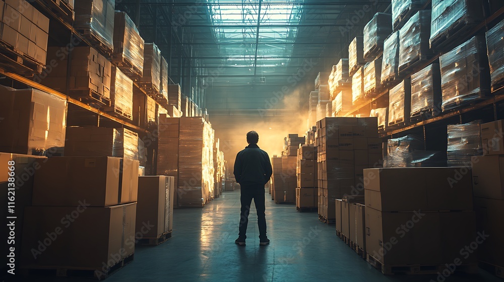 Dynamic warehouse operations photography with dramatic light