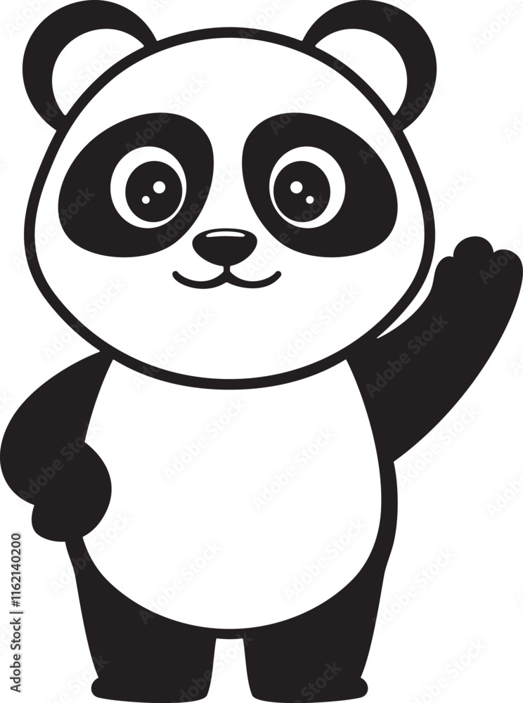 Obraz premium Panda Waving Hello on a white background.
