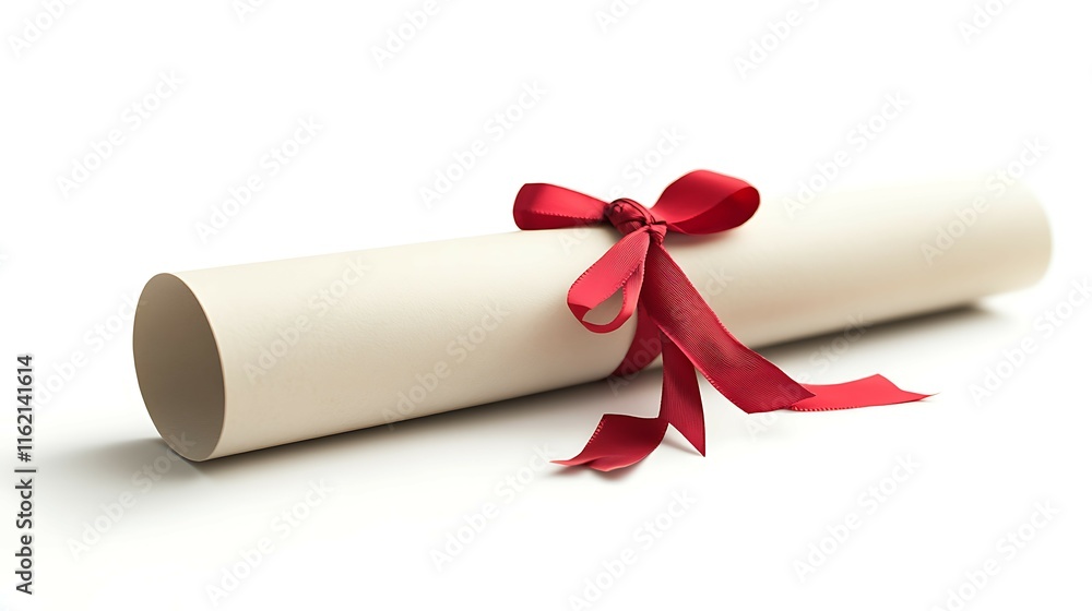 Diploma scroll with red ribbon on white background. Copy space Diploma scroll with red ribbon on white background. Copy space