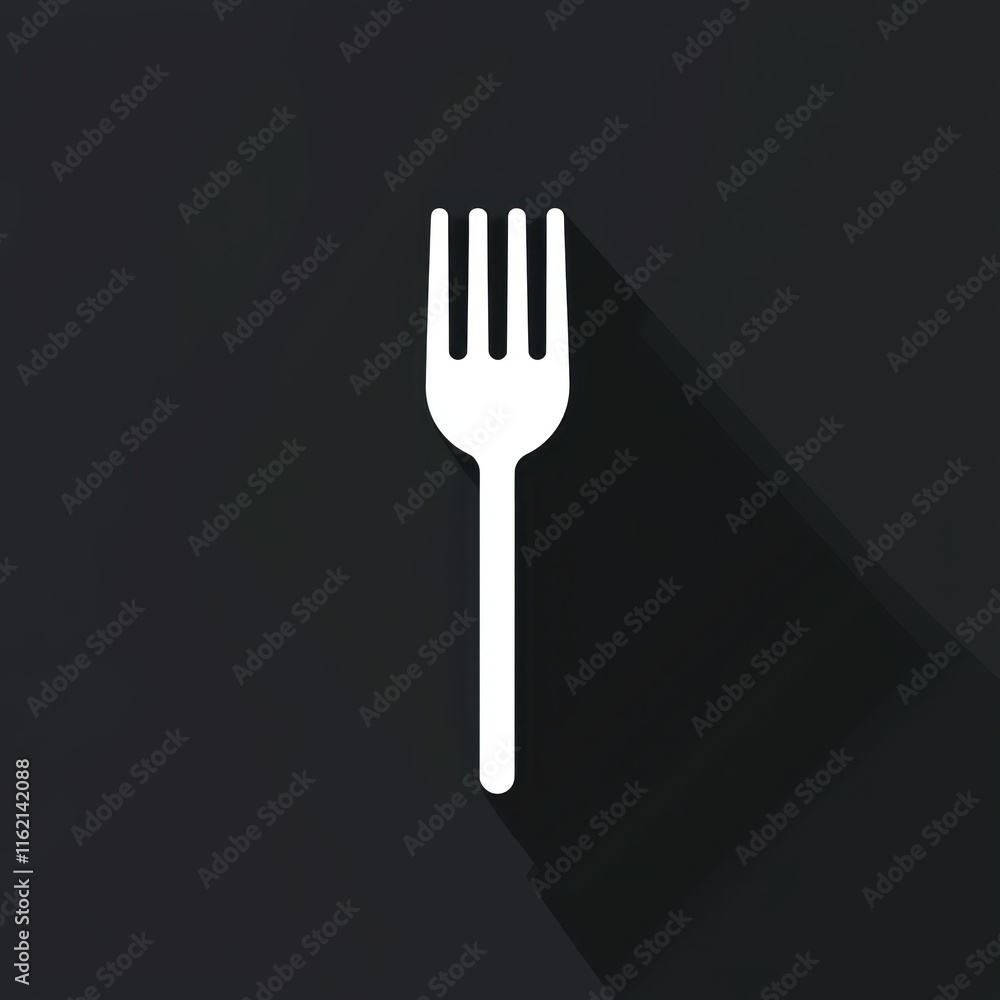 Simple white fork icon with long shadow on dark background. Simple white fork icon with long shadow on dark background.