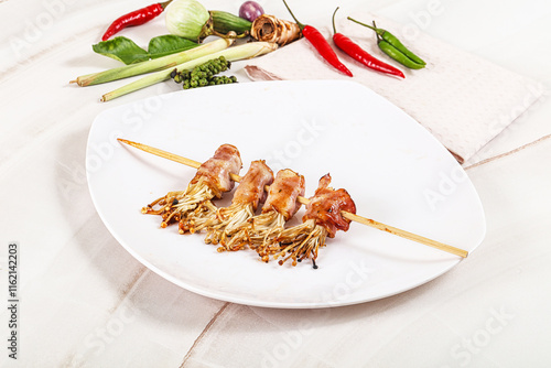 Thai Street foof satay with bacon and mushroom photo