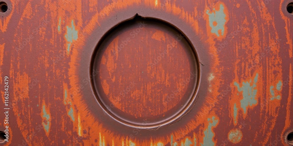 Weathered and rusty metal circle with a central hole, texture, hole, grunge Weathered and rusty metal circle with a central hole, texture, hole, grunge