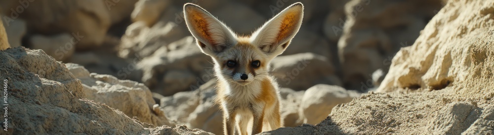 Fennec Fox Kit Among Desert Rocks Fennec Fox Kit Among Desert Rocks