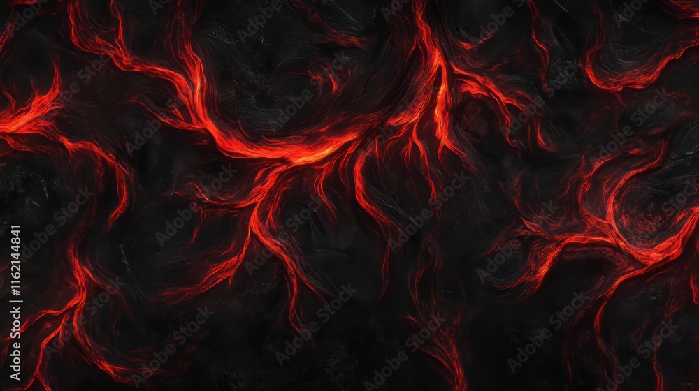 Molten Lava Flowing Through Dark Volcanic Rock Molten Lava Flowing Through Dark Volcanic Rock