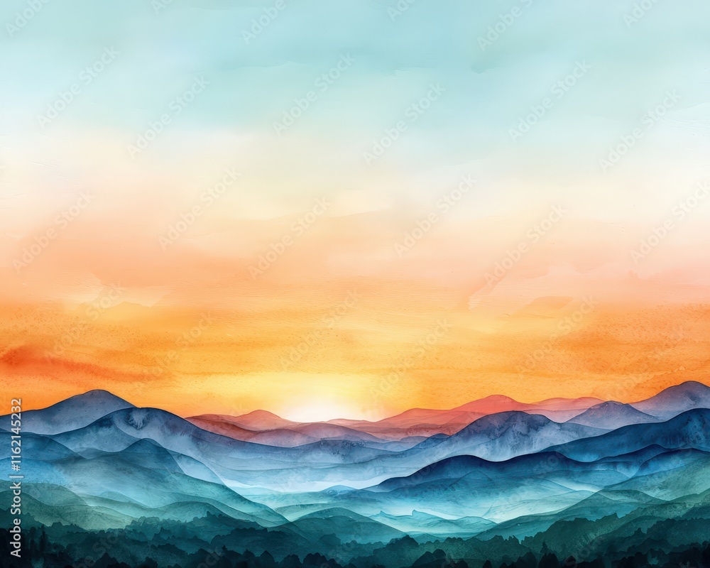 Obraz premium Soft watercolor washes mimicking the horizon at dawn.