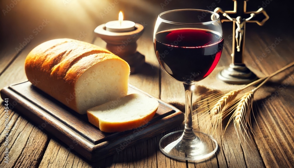 Bread and Red Wine in Glass - Communion - The Lord's Supper and Holy Bible - Blood and Body Embodiment - Sacrament - Christian Ritual - Wallpaper or Background for Religion Bread and Red Wine in Glass - Communion - The Lord's Supper and Holy Bible - Blood and Body Embodiment - Sacrament - Christian Ritual - Wallpaper or Background for Religion