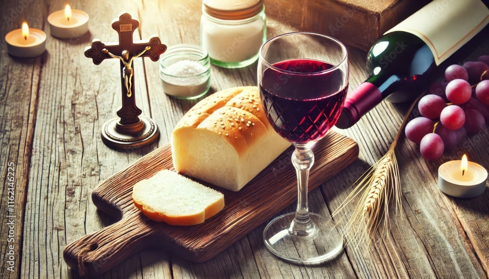 Bread and Red Wine in Glass - Communion - The Lord's Supper and Holy Bible - Blood and Body Embodiment - Sacrament - Christian Ritual - Wallpaper or Background for Religion Bread and Red Wine in Glass - Communion - The Lord's Supper and Holy Bible - Blood and Body Embodiment - Sacrament - Christian Ritual - Wallpaper or Background for Religion