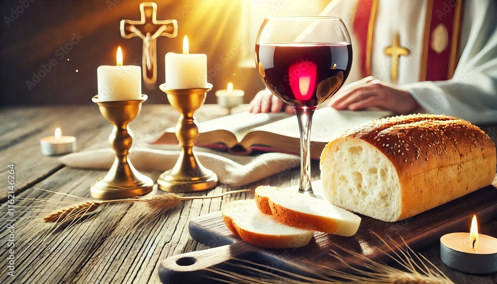 Bread and Red Wine in Glass - Communion - The Lord's Supper and Holy Bible - Blood and Body Embodiment - Sacrament - Christian Ritual - Wallpaper or Background for Religion Bread and Red Wine in Glass - Communion - The Lord's Supper and Holy Bible - Blood and Body Embodiment - Sacrament - Christian Ritual - Wallpaper or Background for Religion