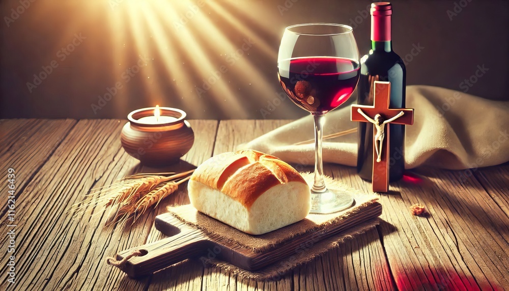 Bread and Red Wine in Glass - Communion - The Lord's Supper and Holy Bible - Blood and Body Embodiment - Sacrament - Christian Ritual - Wallpaper or Background for Religion Bread and Red Wine in Glass - Communion - The Lord's Supper and Holy Bible - Blood and Body Embodiment - Sacrament - Christian Ritual - Wallpaper or Background for Religion