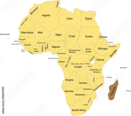 Detailed national location map of MADAGASCAR within the great continent of Africa