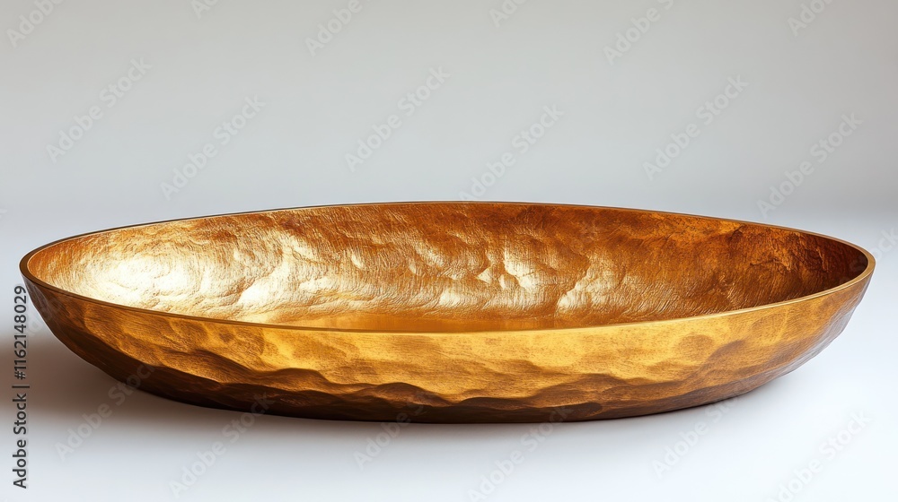 Gold oval serving bowl with hammered texture, isolated on white background. Gold oval serving bowl with hammered texture, isolated on white background.