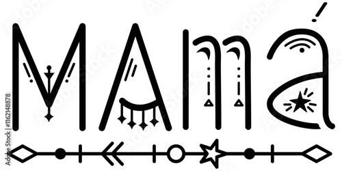 mamá lettering Mamá Inspiraciónal, geometrií, estrella luna