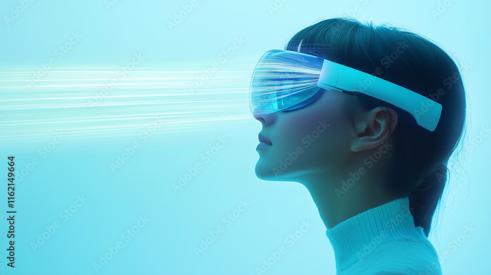 VRゴーグルを装着した未来志向の女性 VRゴーグルを装着した未来志向の女性