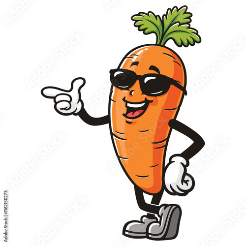 Carrot with sunglasses,   Cartoon Character Mascot Illustration Vector Clip-art Hand-drawn Logo Design