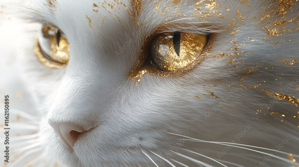 Naklejka premium Majestic white cat with golden accents, showcasing its striking eyes