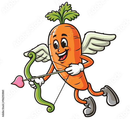 Carrot with Cupid style,   Cartoon Character Mascot Illustration Vector Clip-art Hand-drawn Logo Design