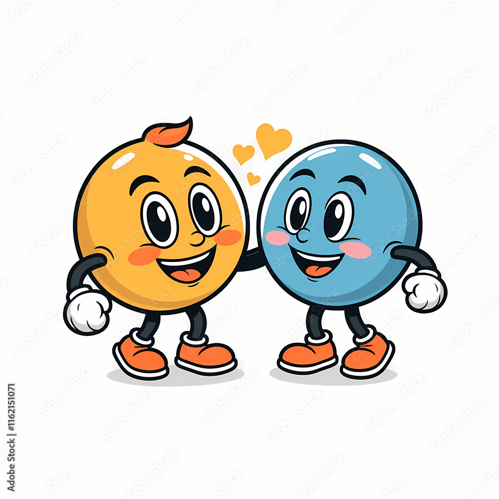 Obraz premium Happy emoji couple hugging cartoon style ner poster flyer 