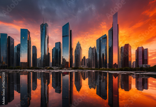 sunset over the city