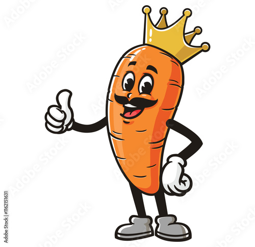 Carrot King,    Cartoon Character Mascot Illustration Vector Clip-art Hand-drawn Logo Design