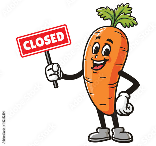 Carrot with closed sign,   Cartoon Character Mascot Illustration Vector Clip-art Hand-drawn Logo Design