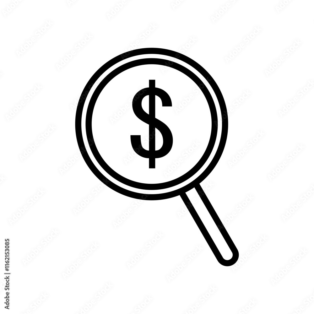 dollar sign with magnifying glass dollar sign with magnifying glass