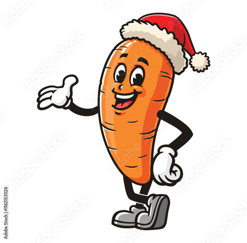 Carrot wearing a christmas hat,    Cartoon Character Mascot Illustration Vector Clip-art Hand-drawn Logo Design