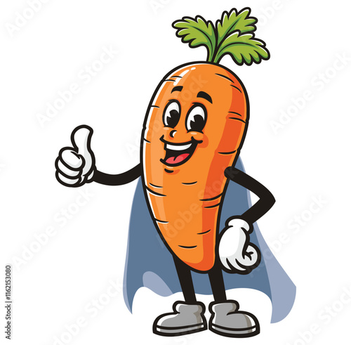 Carrot with caped superhero style,   Cartoon Character Mascot Illustration Vector Clip-art Hand-drawn Logo Design