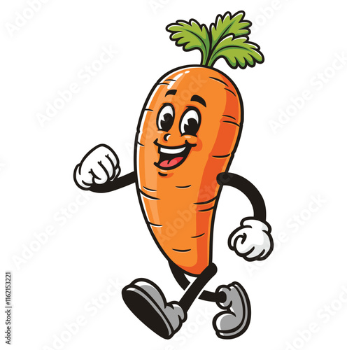 Walking Carrot Cartoon Character Mascot Illustration Vector Clip-art Hand-drawn Logo Design